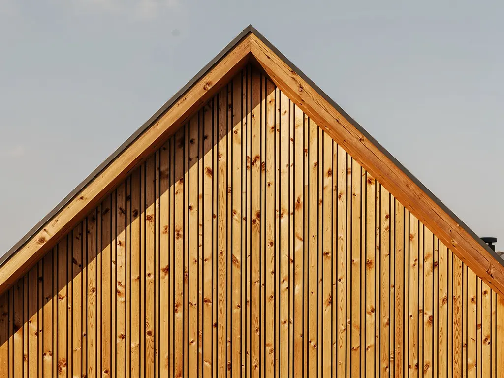 Bardage bois vertical en lames claires sur un pignon de maison rénové